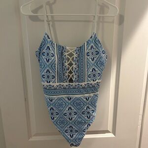 La Blanca cutout Blue Geometric one piece swimsuit